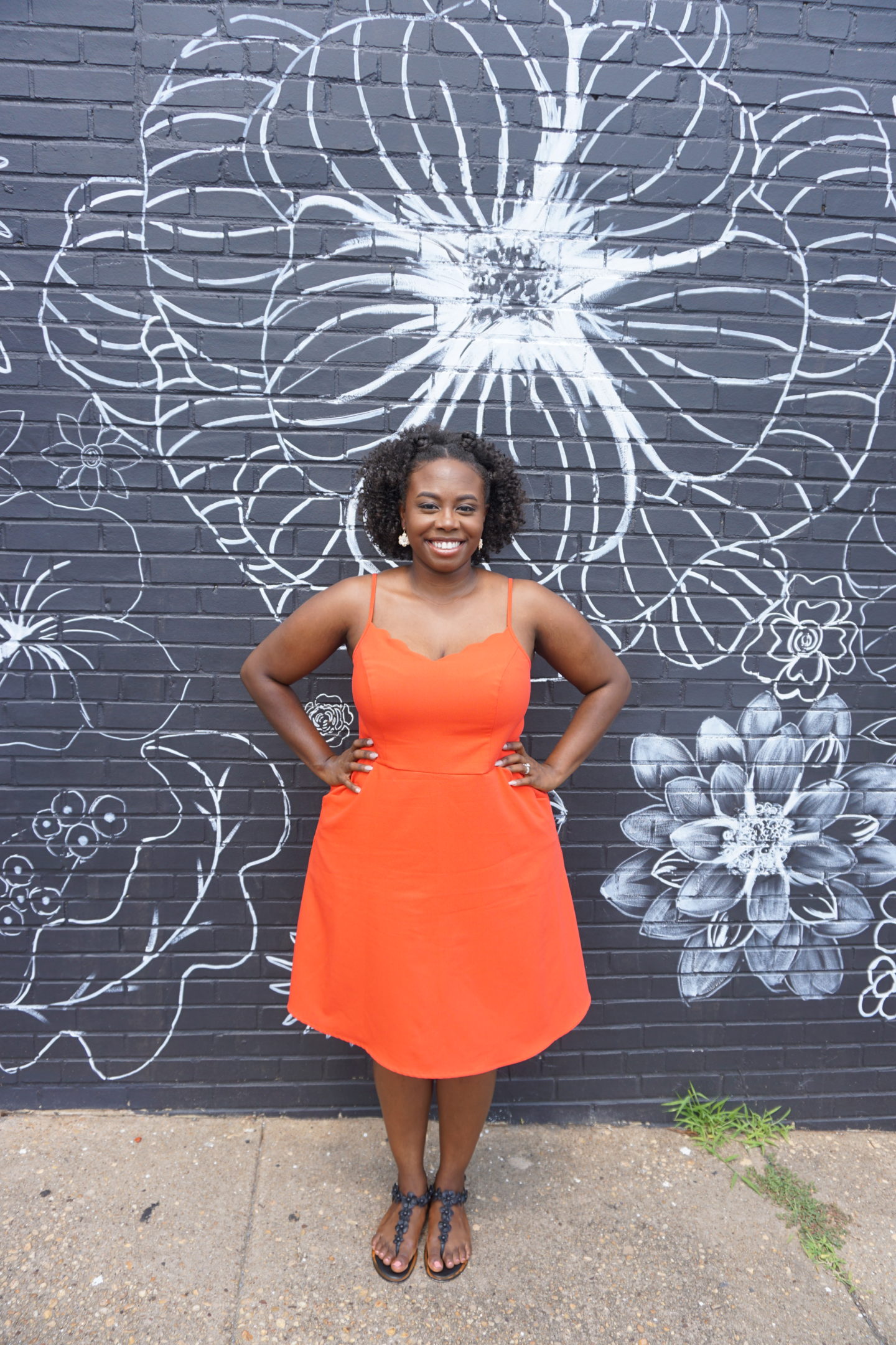 curlycurvyandfit+orange+dress+flower+background